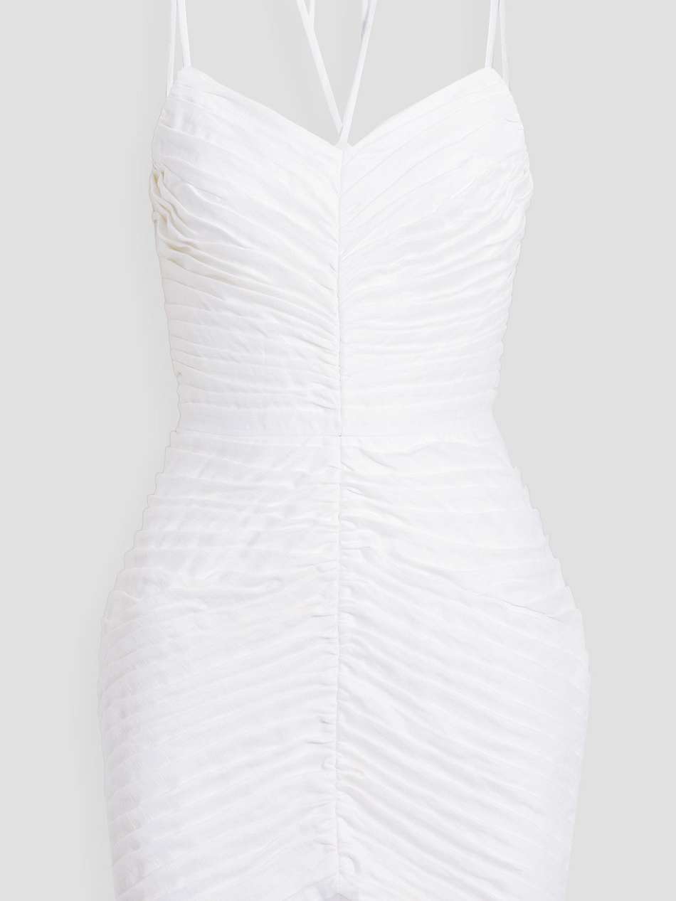 pleated linen-blend mini dress