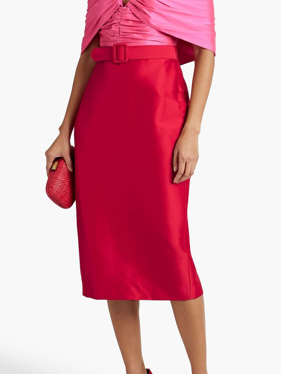 off-the-shoulder two-tone duchesse-satin midi dress