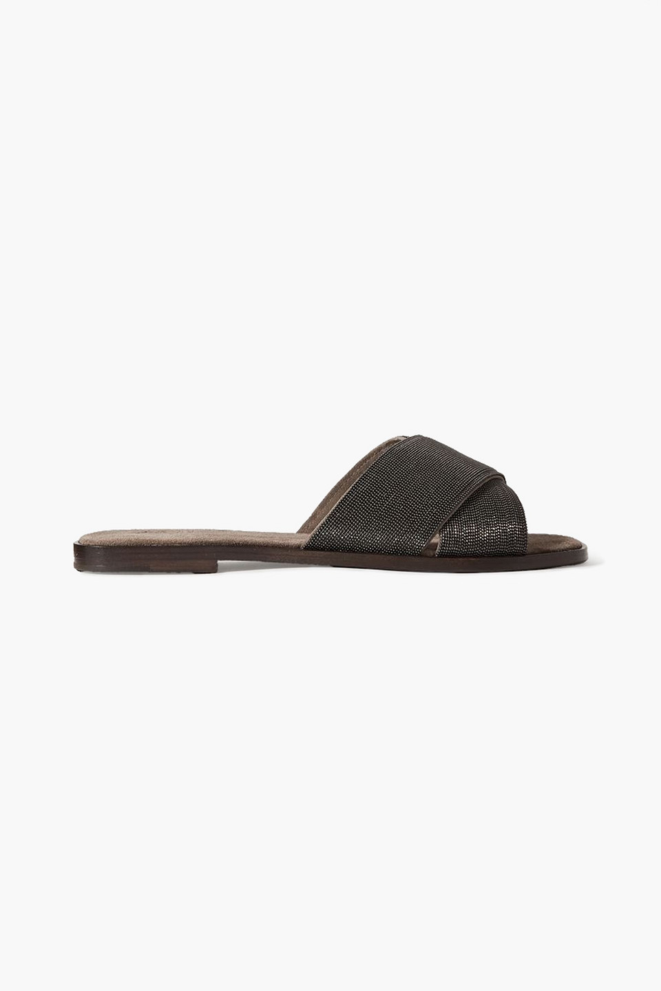 brunello cucinelli - beaded suede slides - neutral - eu 36