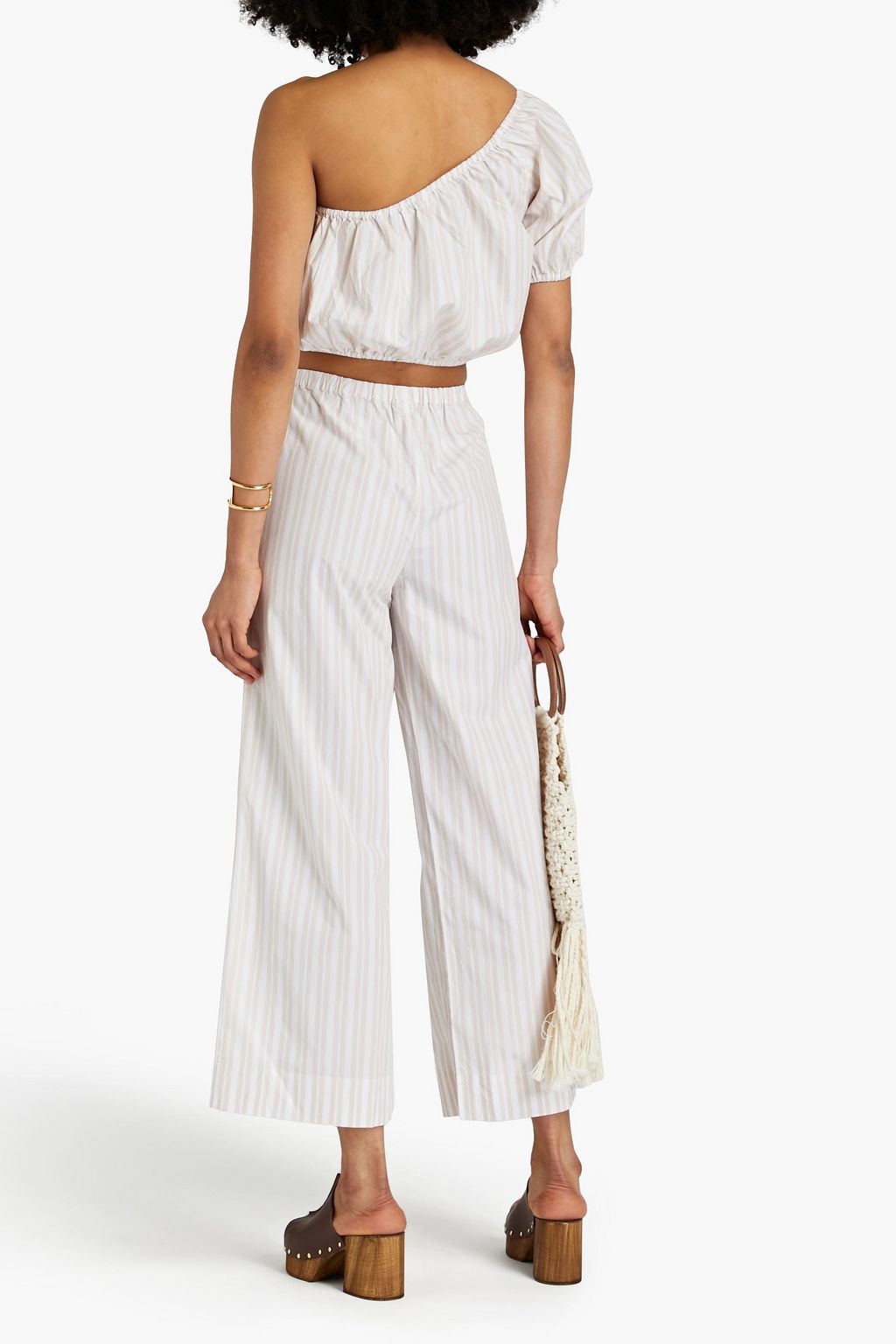 ONIA One-shoulder cropped striped cotton-poplin top