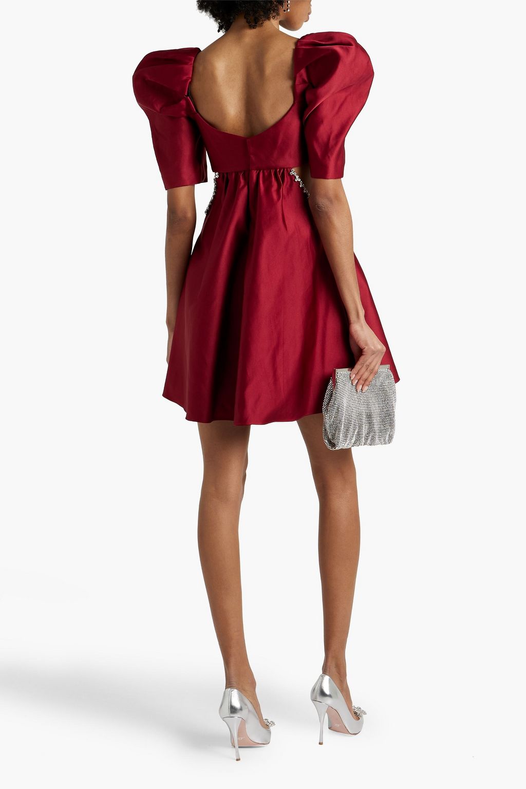 AREA Crystal-embellished cutout duchesse-satin midi dress