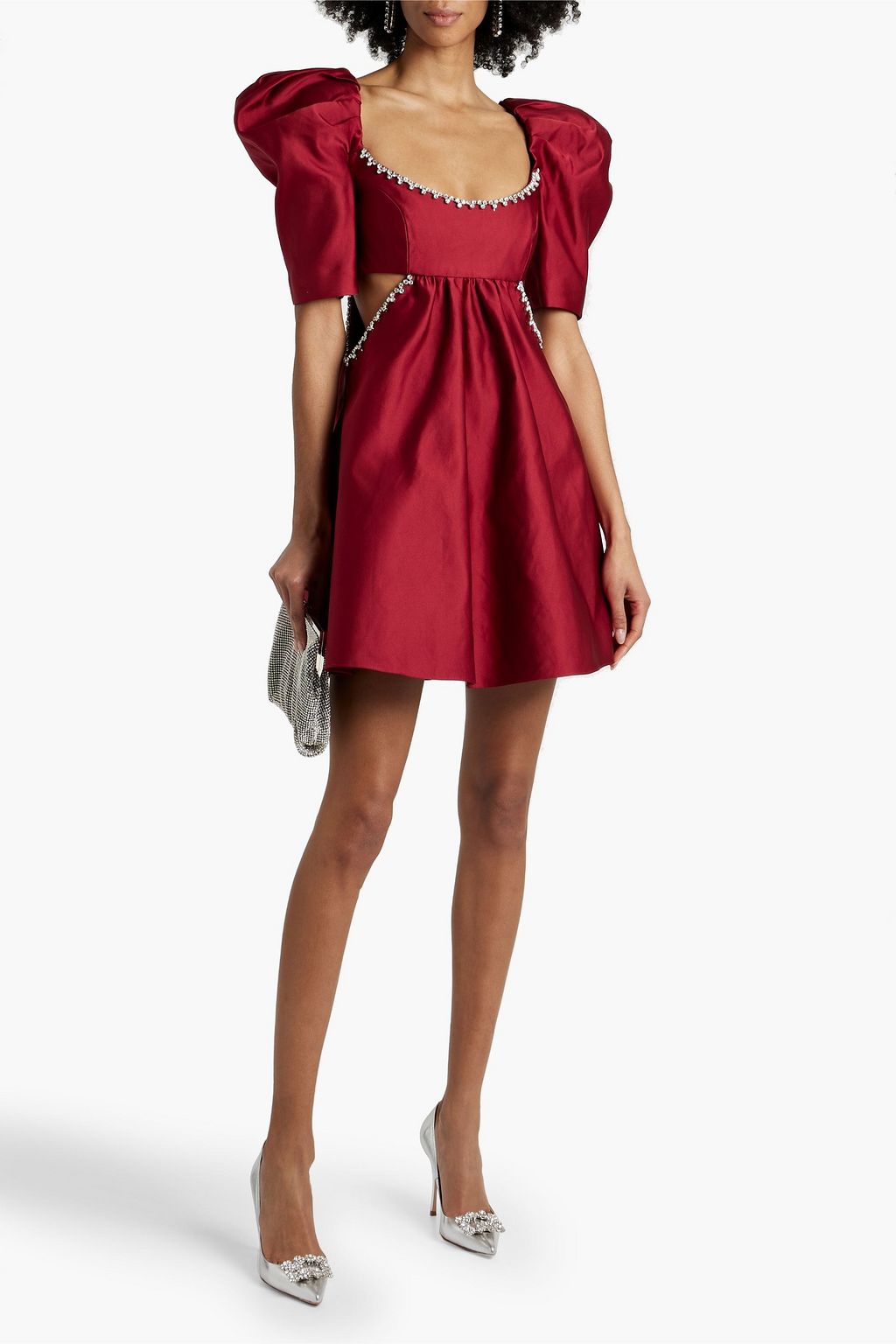 AREA Crystal-embellished cutout duchesse-satin midi dress