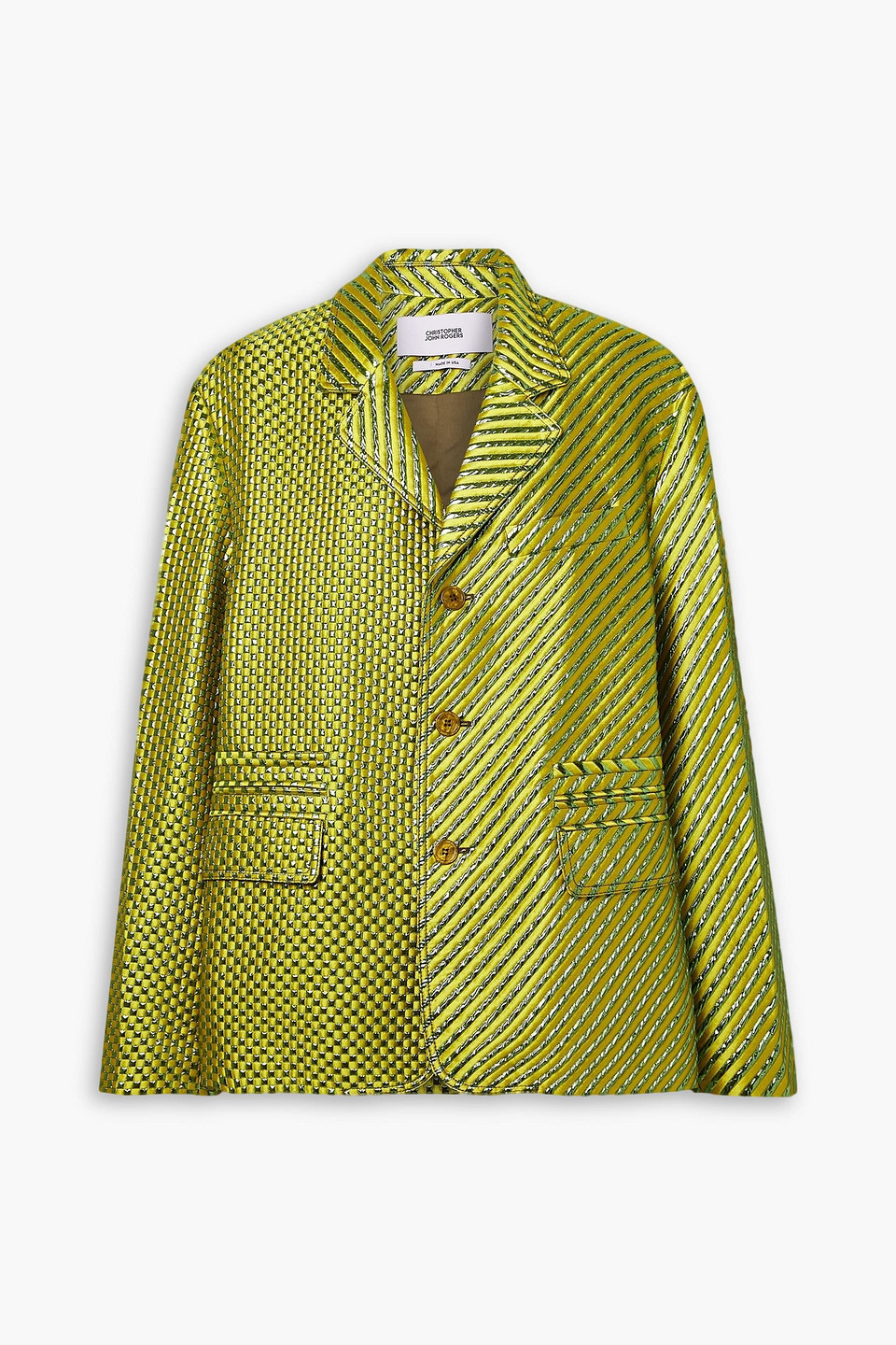 Christopher John Rogers Oversized Metallic Brocade Blazer In Lime Green