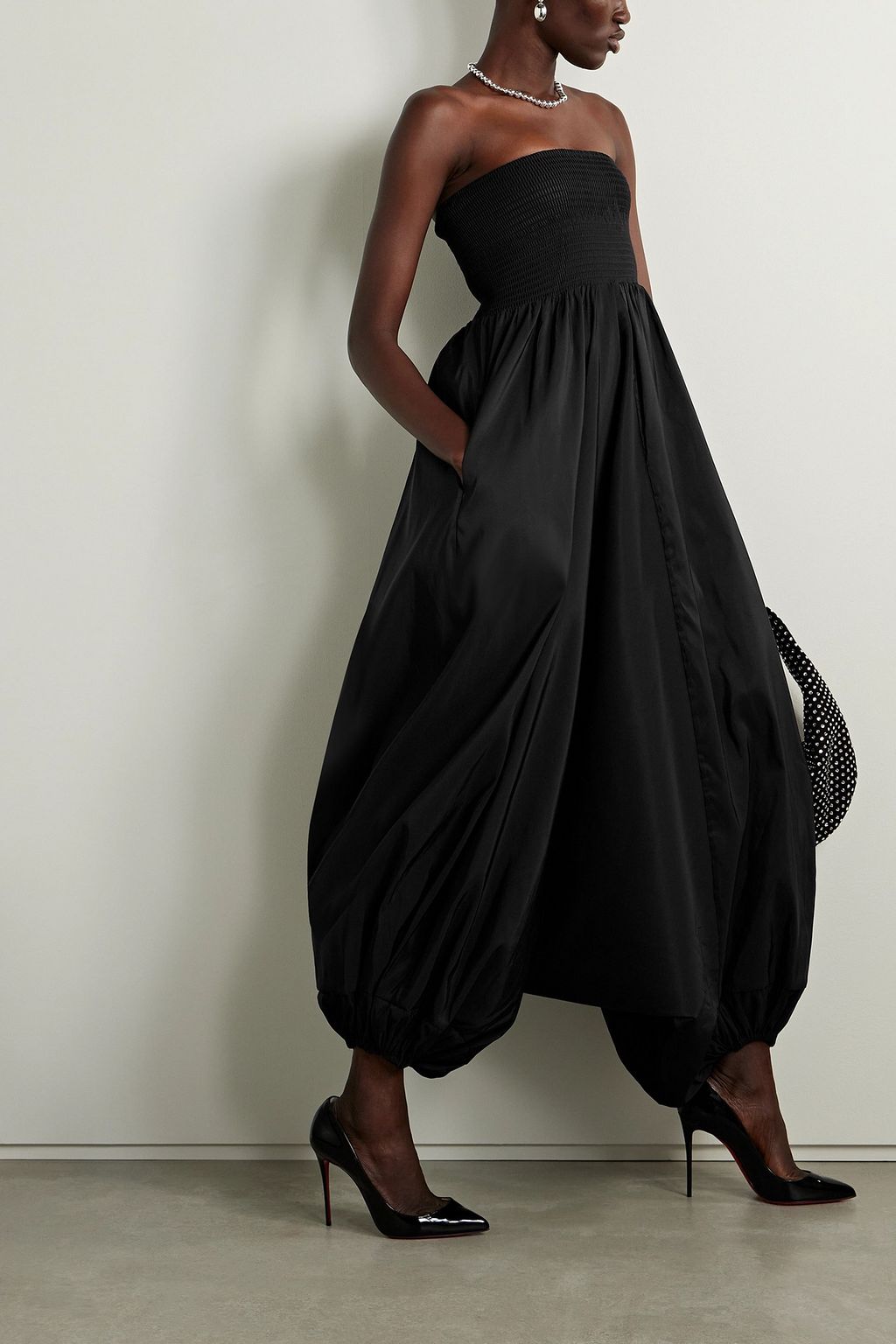 CHRISTOPHER JOHN ROGERS Strapless shirred silk-taffeta jumpsuit