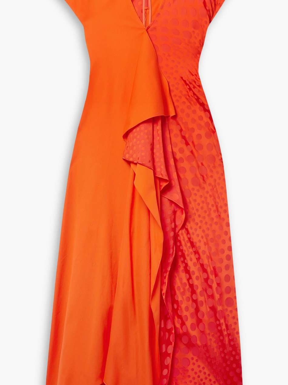 draped cotton-twill and polka-dot satin-jacquard midi dress