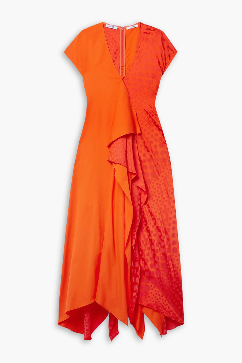Christopher John Rogers Draped Cotton-twill And Polka-dot Satin-jacquard Midi Dress In Orange
