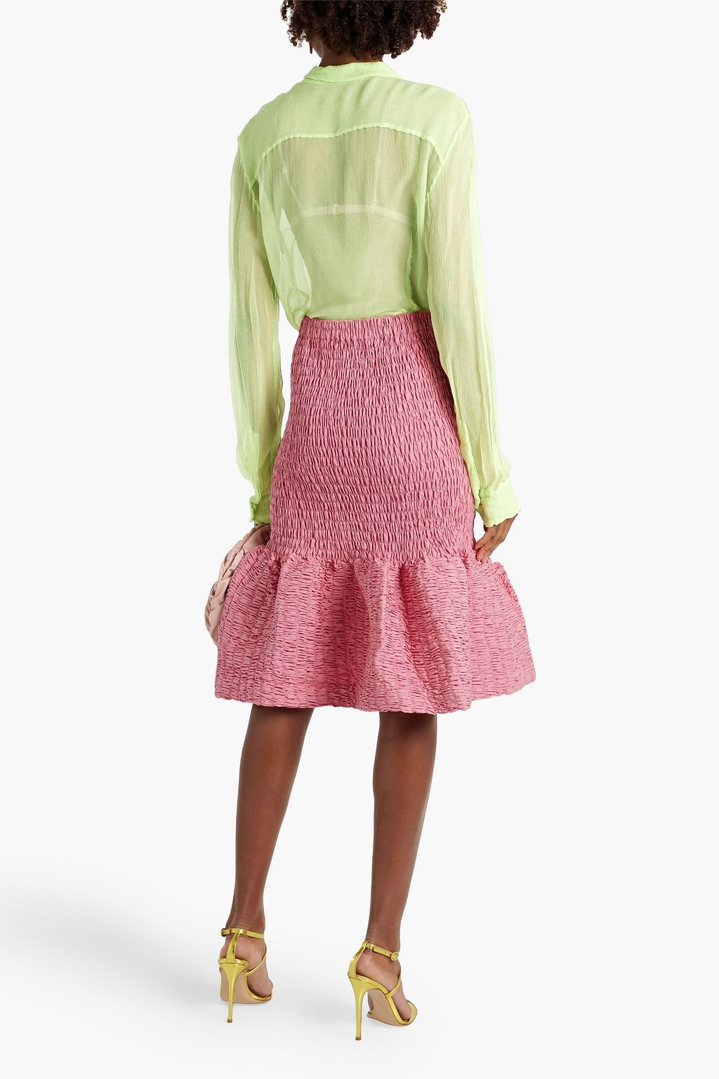 DRIES VAN NOTEN Shirred cotton-poplin skirt