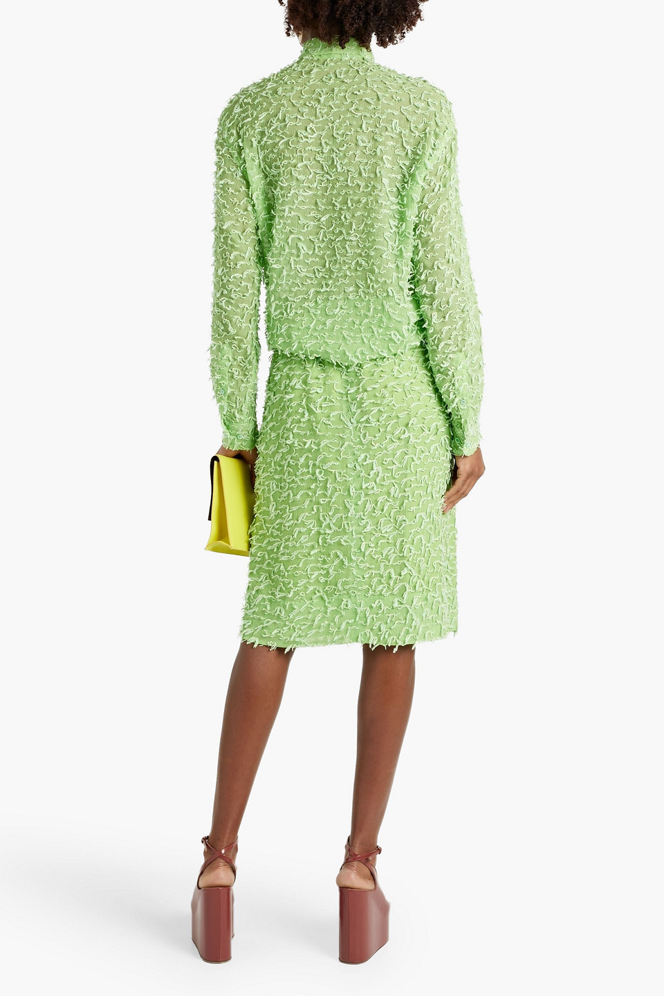 Dries Van Noten Fringed Crepon Shirt In Light Green