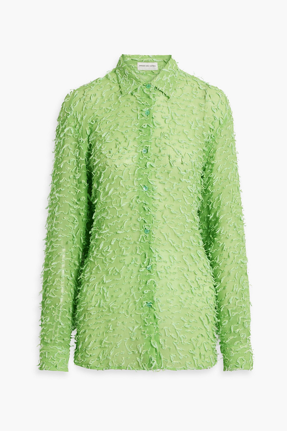 Dries Van Noten Fringed Crepon Shirt In Light Green