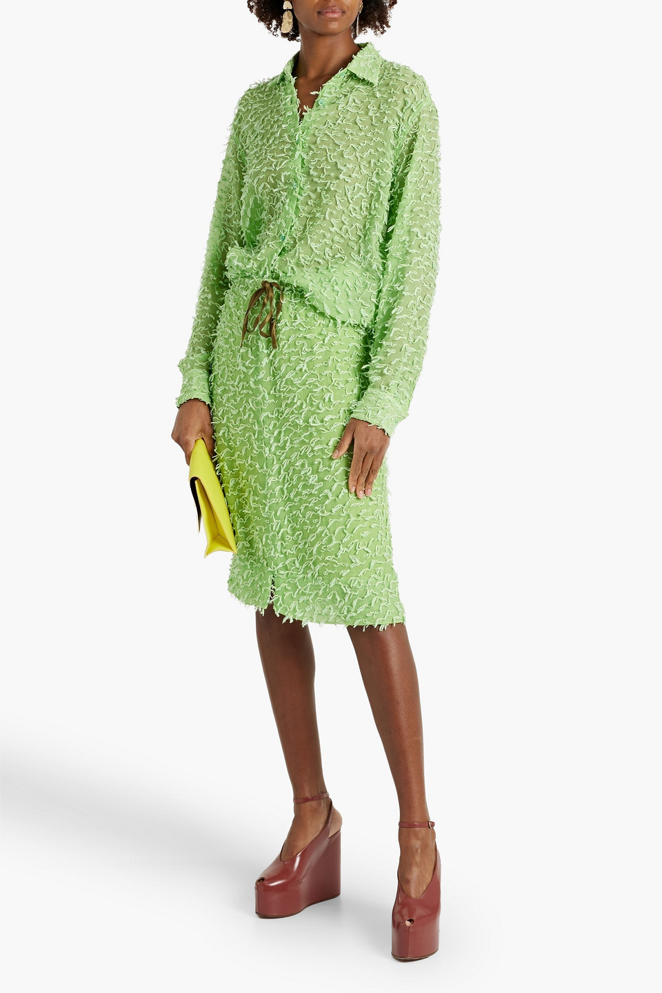 Dries Van Noten Fringed Crepon Shirt In Light Green