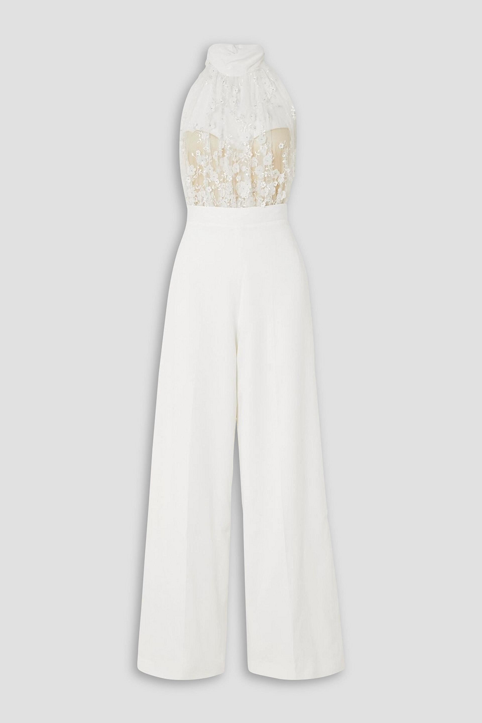 Rime Arodaky Carolyn Embellished Lace, Chiffon And Crepe Jumpsuit In White