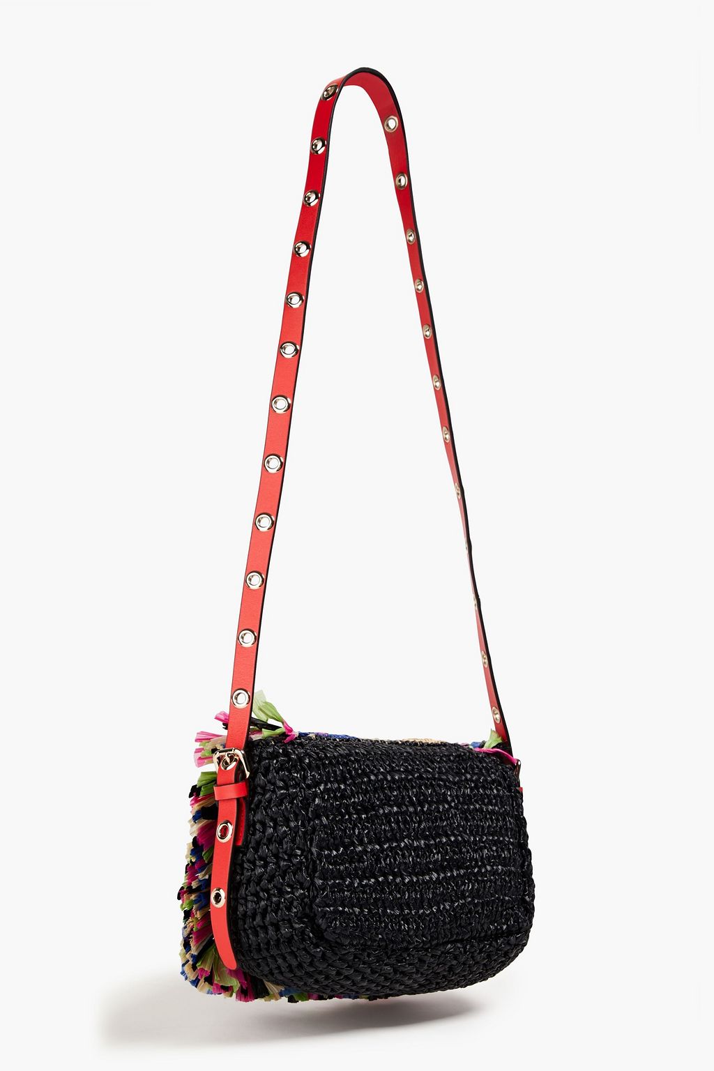 RED(V) Crossbody Bag aus Raffiabastimitat mit Lederbesatz