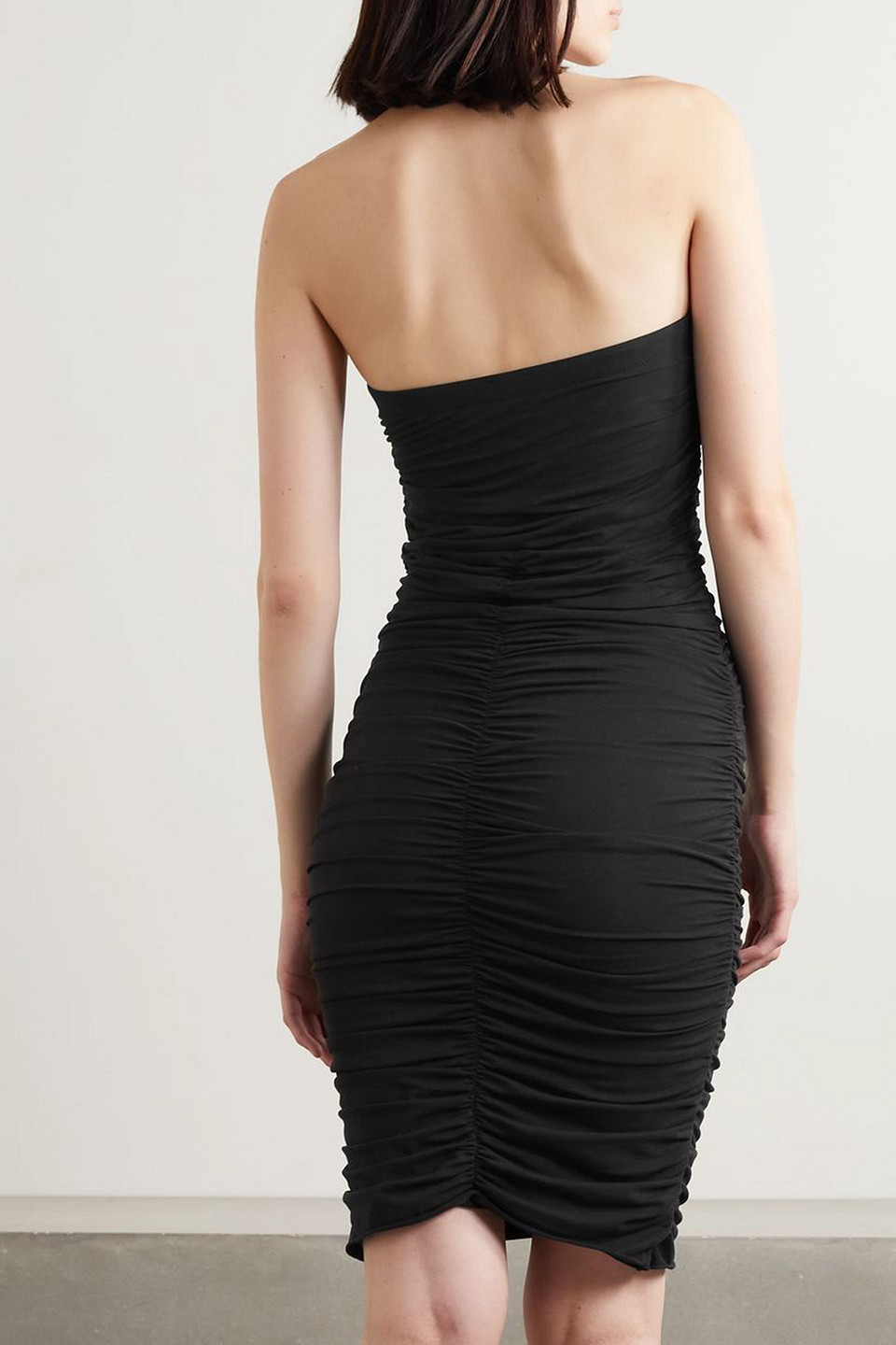 Shop Skin Maia Strapless Ruched Pima Cotton-blend Jersey Dress In Black