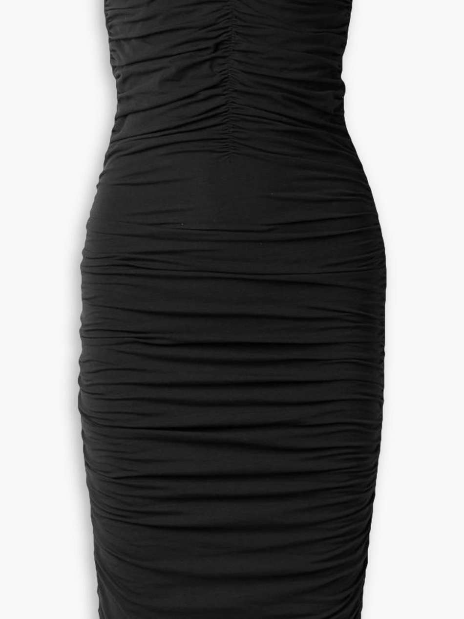 maia strapless ruched  pima cotton-blend jersey dress