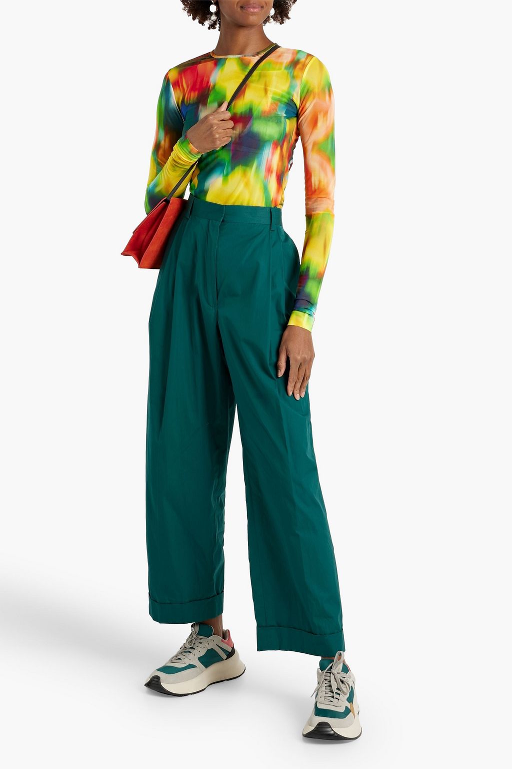 DRIES VAN NOTEN توب من التول المرن مزين بطبعات