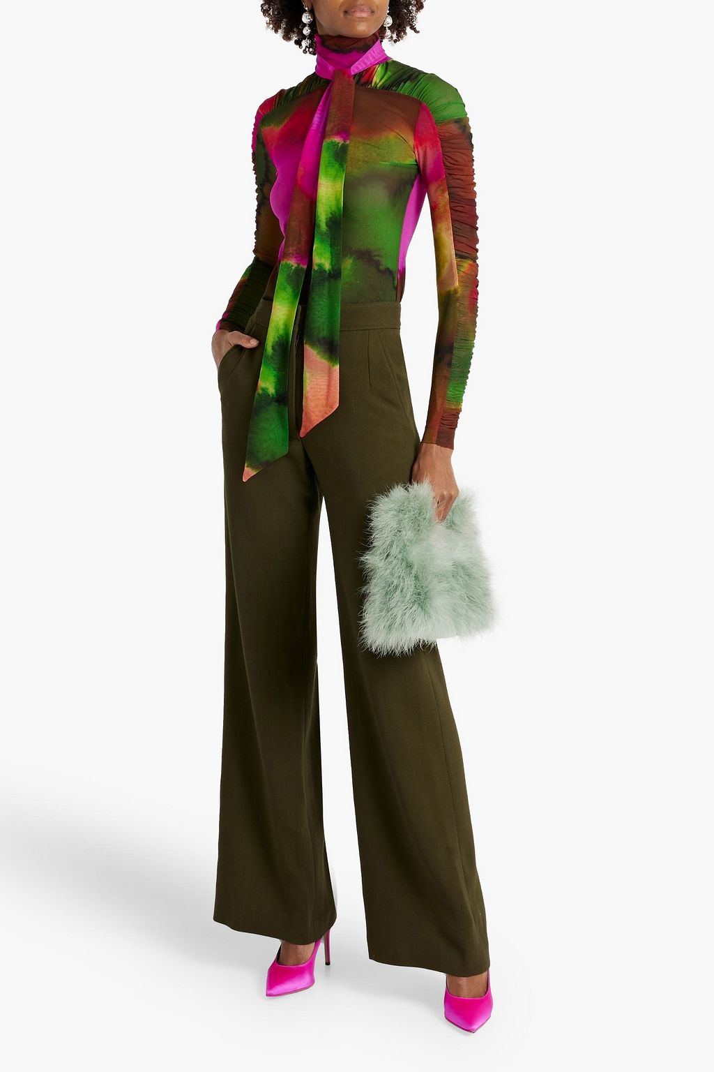 DRIES VAN NOTEN Pintucked wool-twill wide-leg pants
