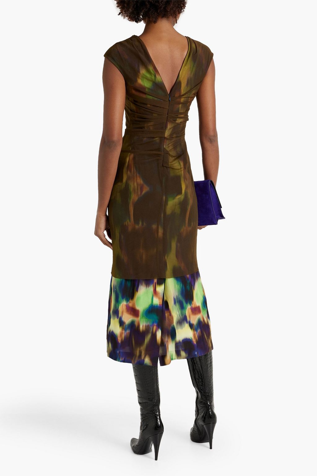 DRIES VAN NOTEN Layered printed chiffon and satin midi dress