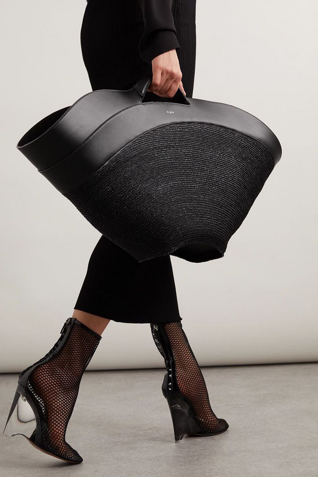 ALAÏA Khaima large leather-trimmed straw tote