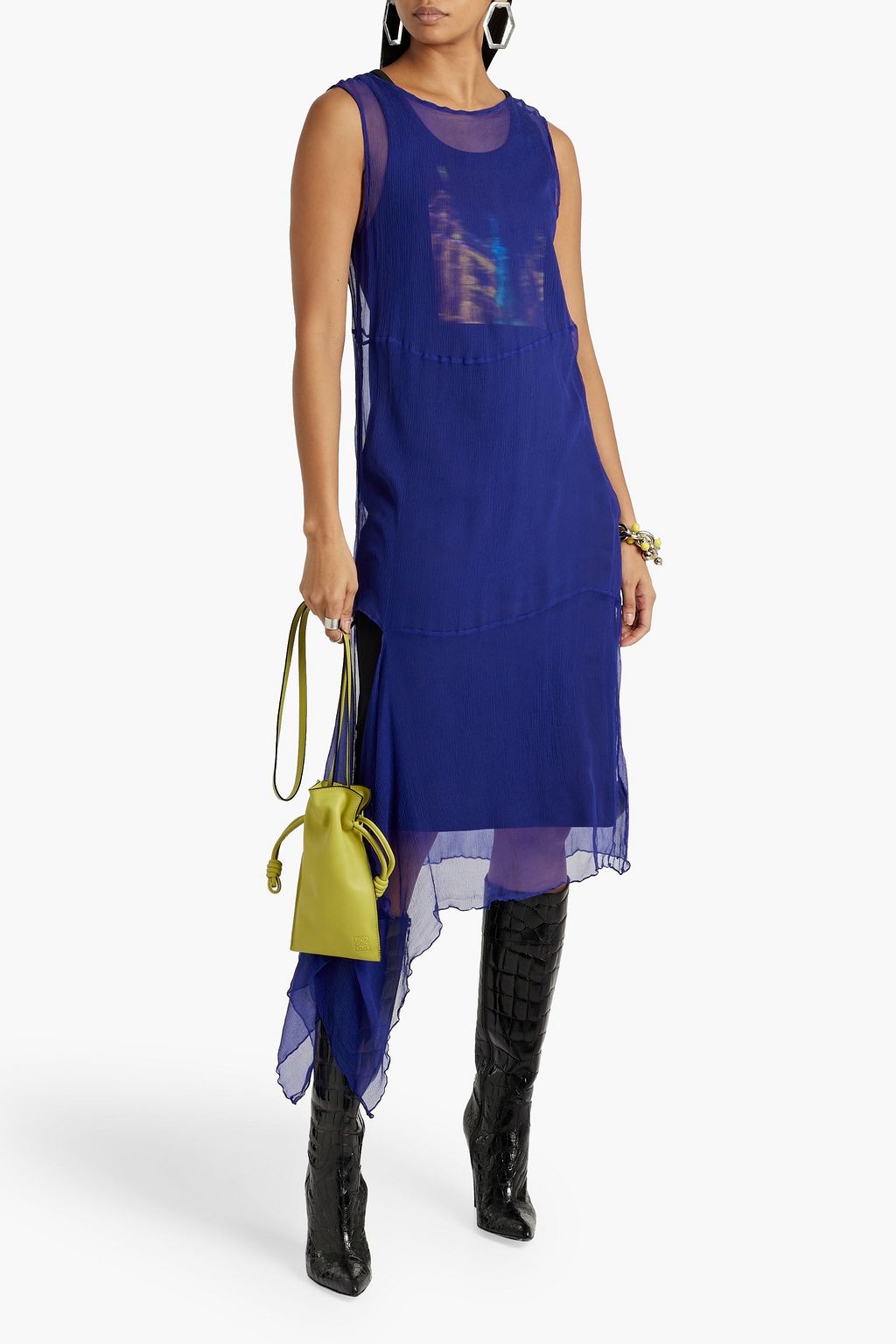 DRIES VAN NOTEN Layered asymmetric silk-crepon midi dress