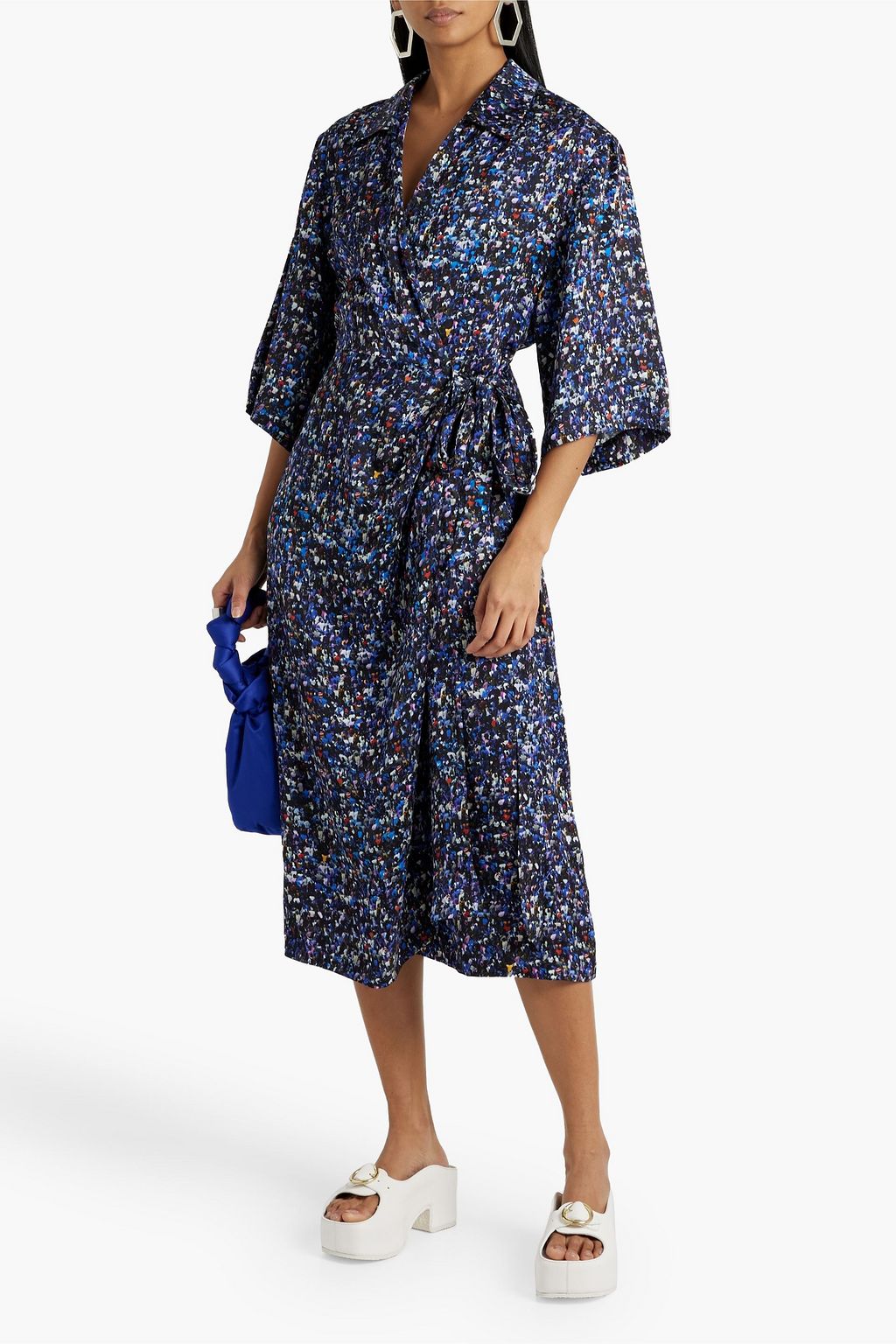 DRIES VAN NOTEN Printed satin midi wrap dress