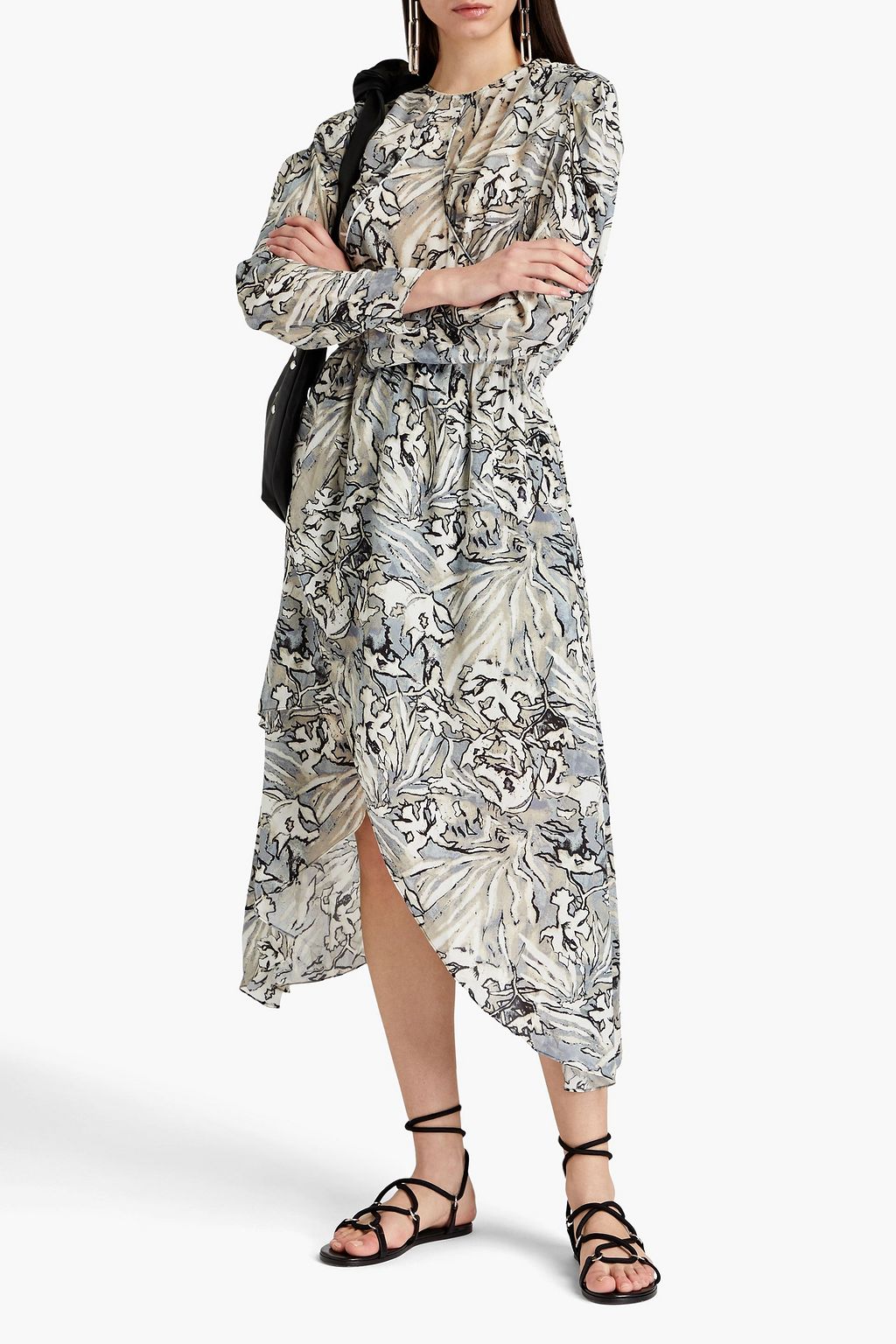 IRO Wrap-effect printed silk crepe de chine midi dress