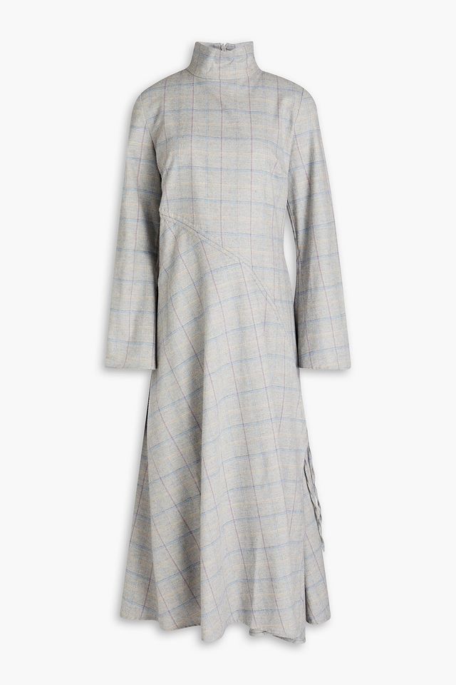 Checked cotton-blend flannel midi dress