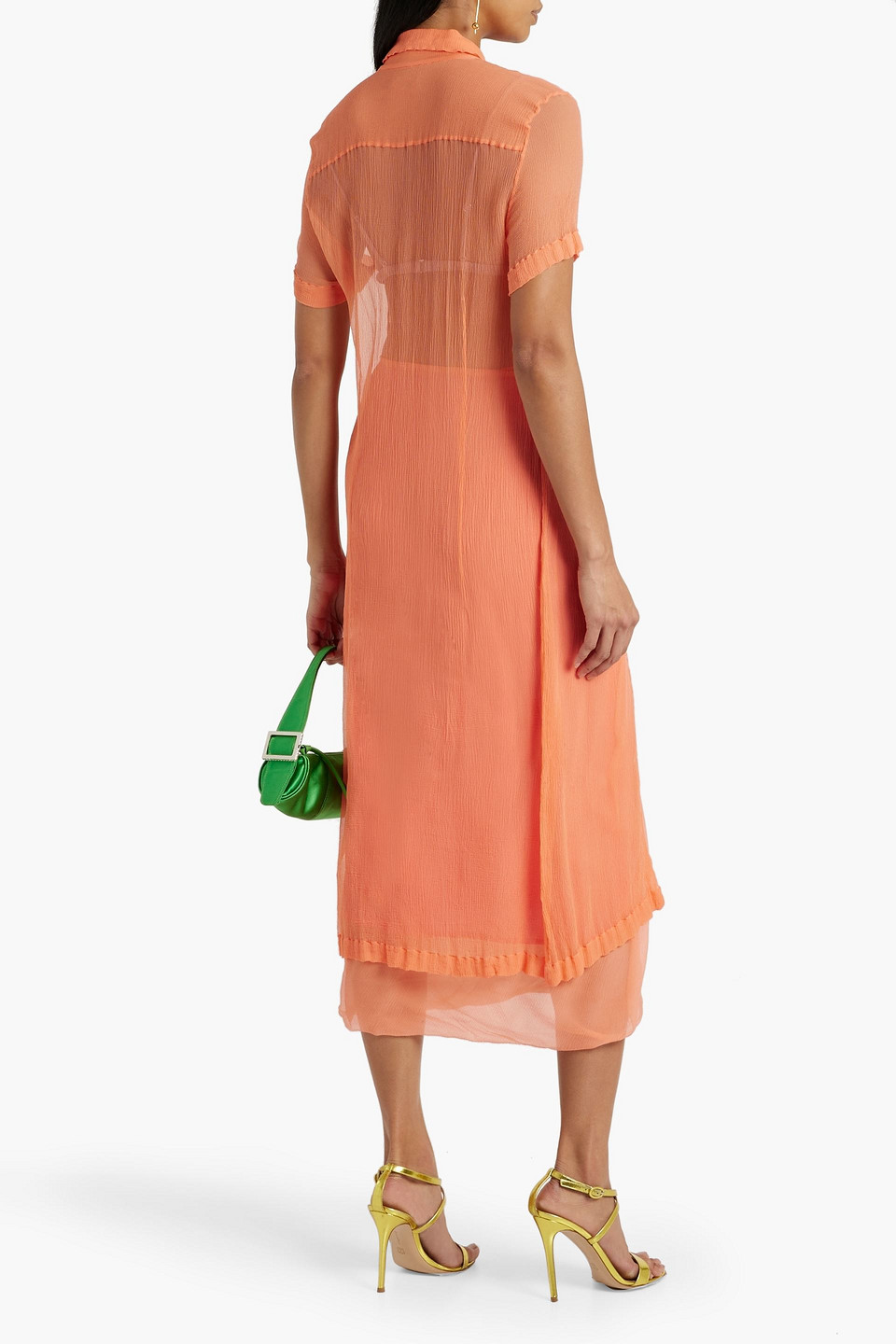 Dries Van Noten Silk-crepon Midi Shirt Dress In Coral