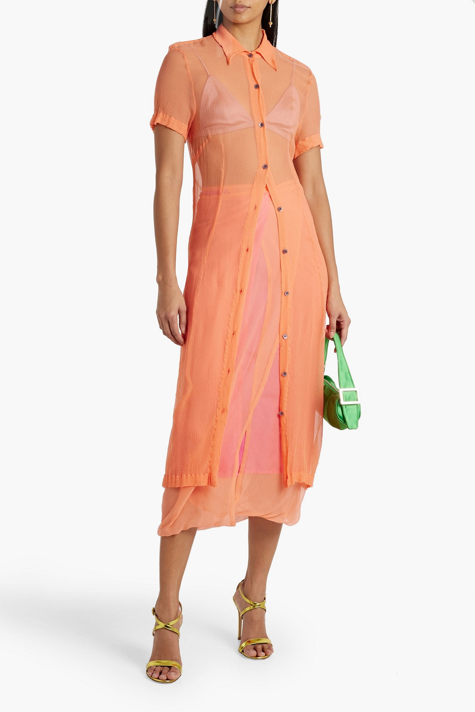 Dries Van Noten Silk-crepon Midi Shirt Dress In Coral