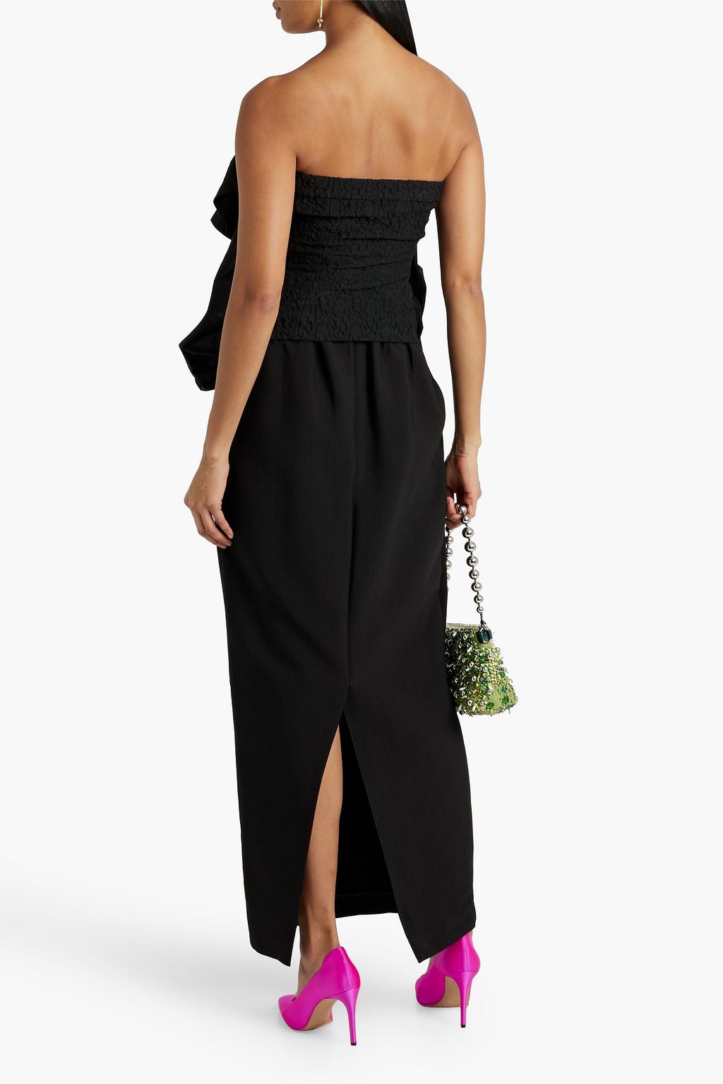 DRIES VAN NOTEN Strapless ruffled cloqué-paneled taffeta top