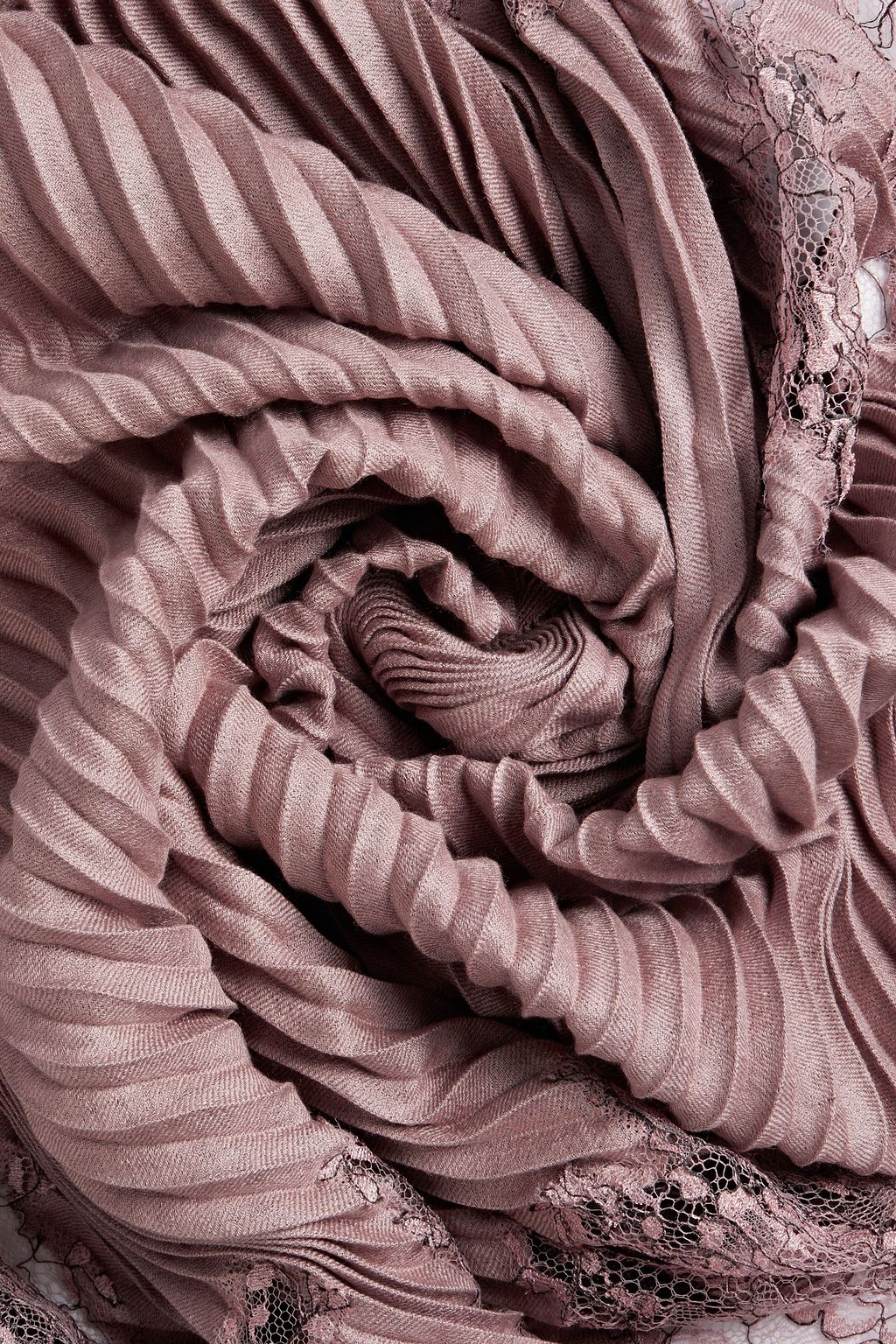 VALENTINO GARAVANI Lace-paneled plissé cashmere and silk-blend scarf