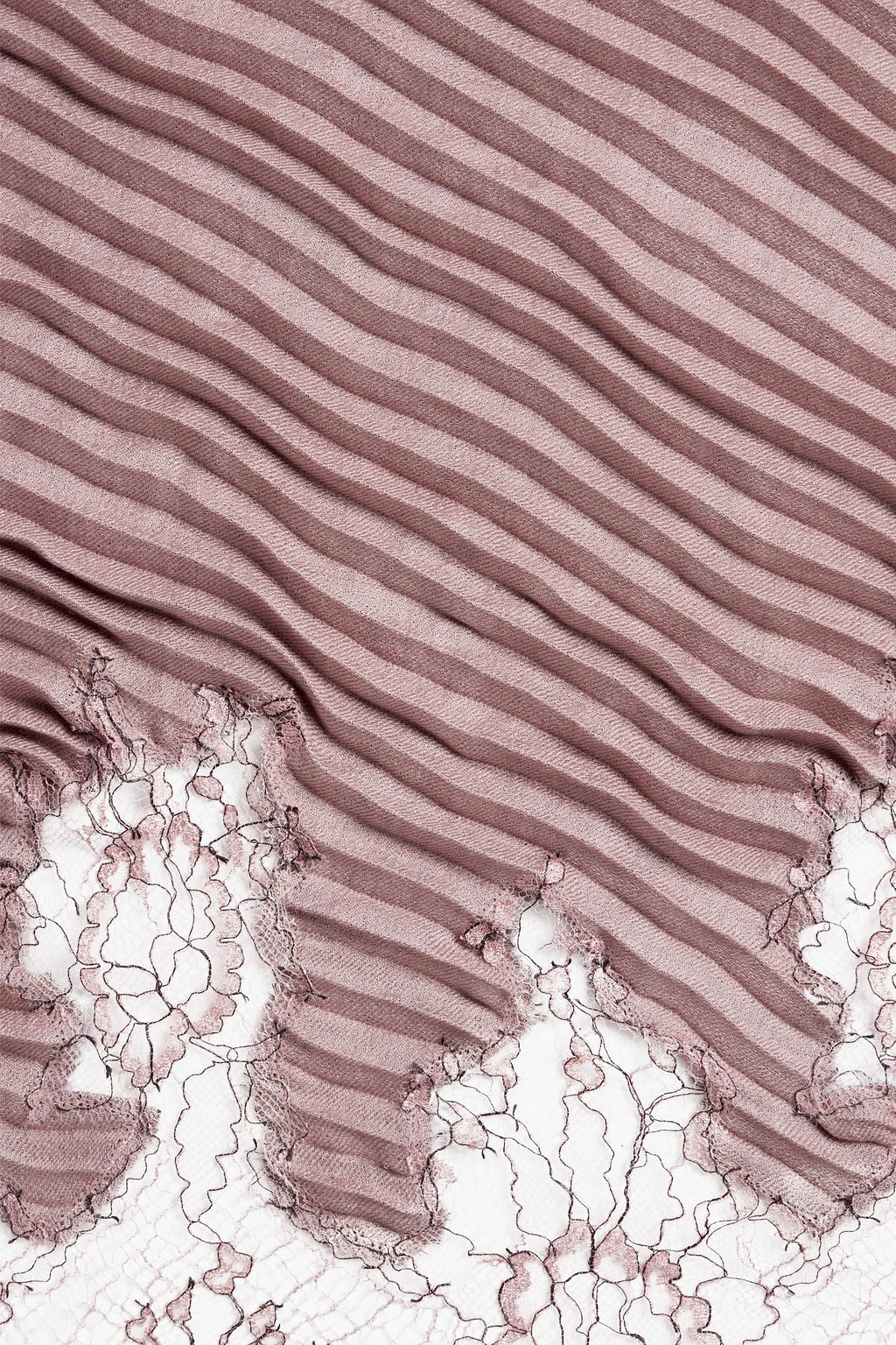 VALENTINO GARAVANI Lace-paneled plissé cashmere and silk-blend scarf