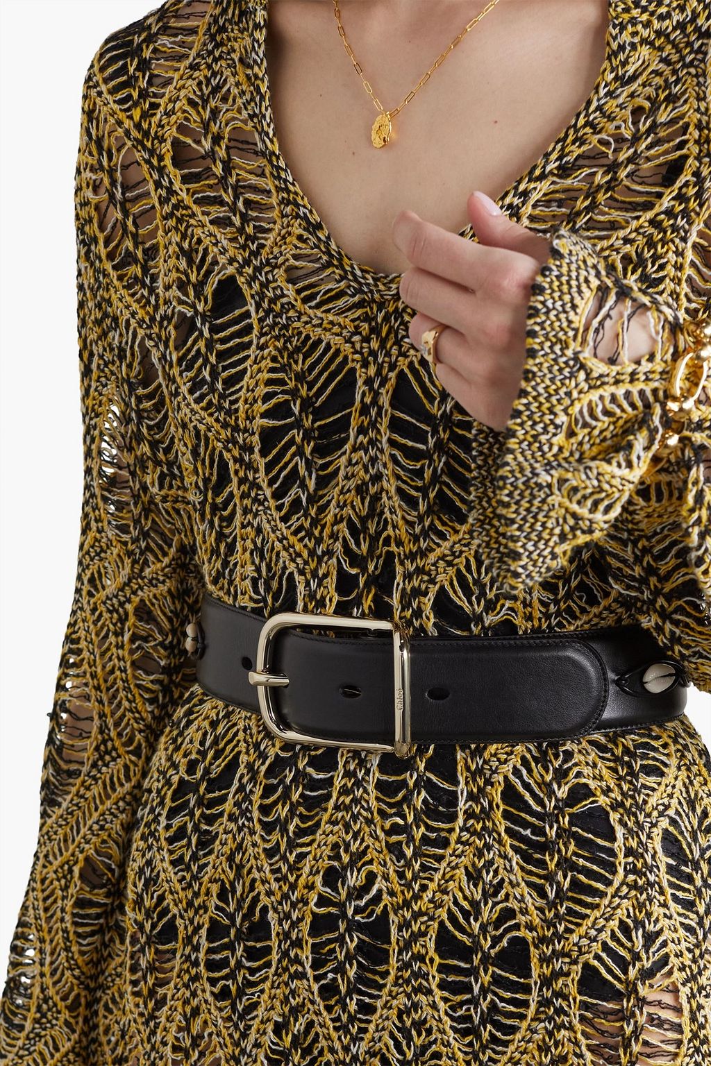 CHLOÉ Shell-embellished leather belt