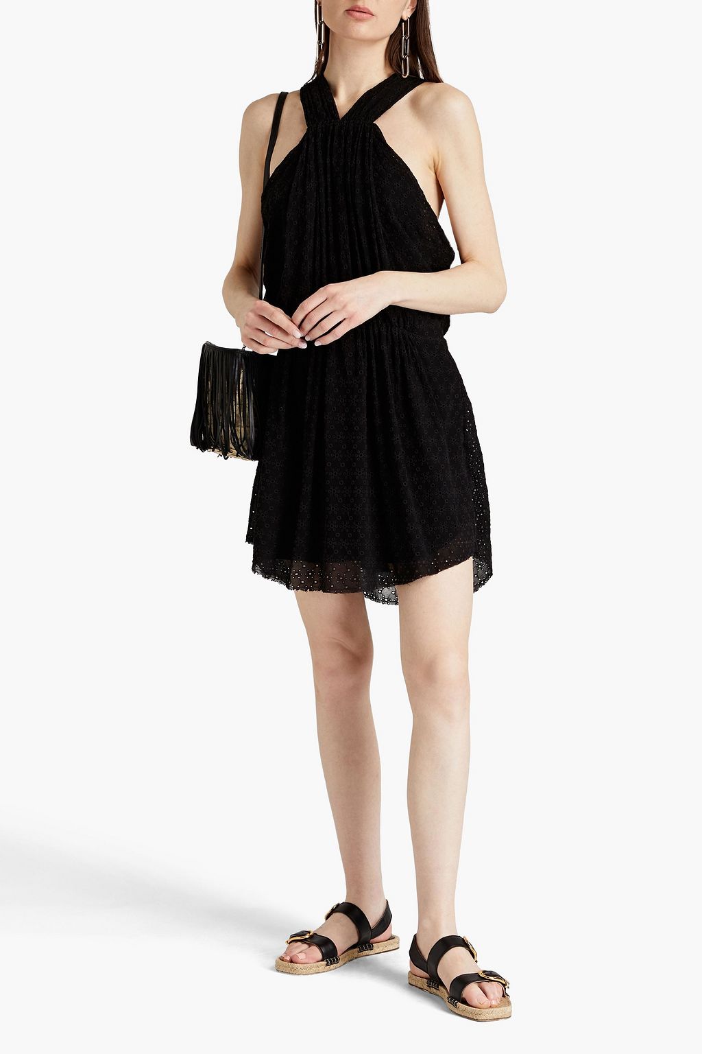 IRO Ibiza gathered broderie anglaise crepe mini dress