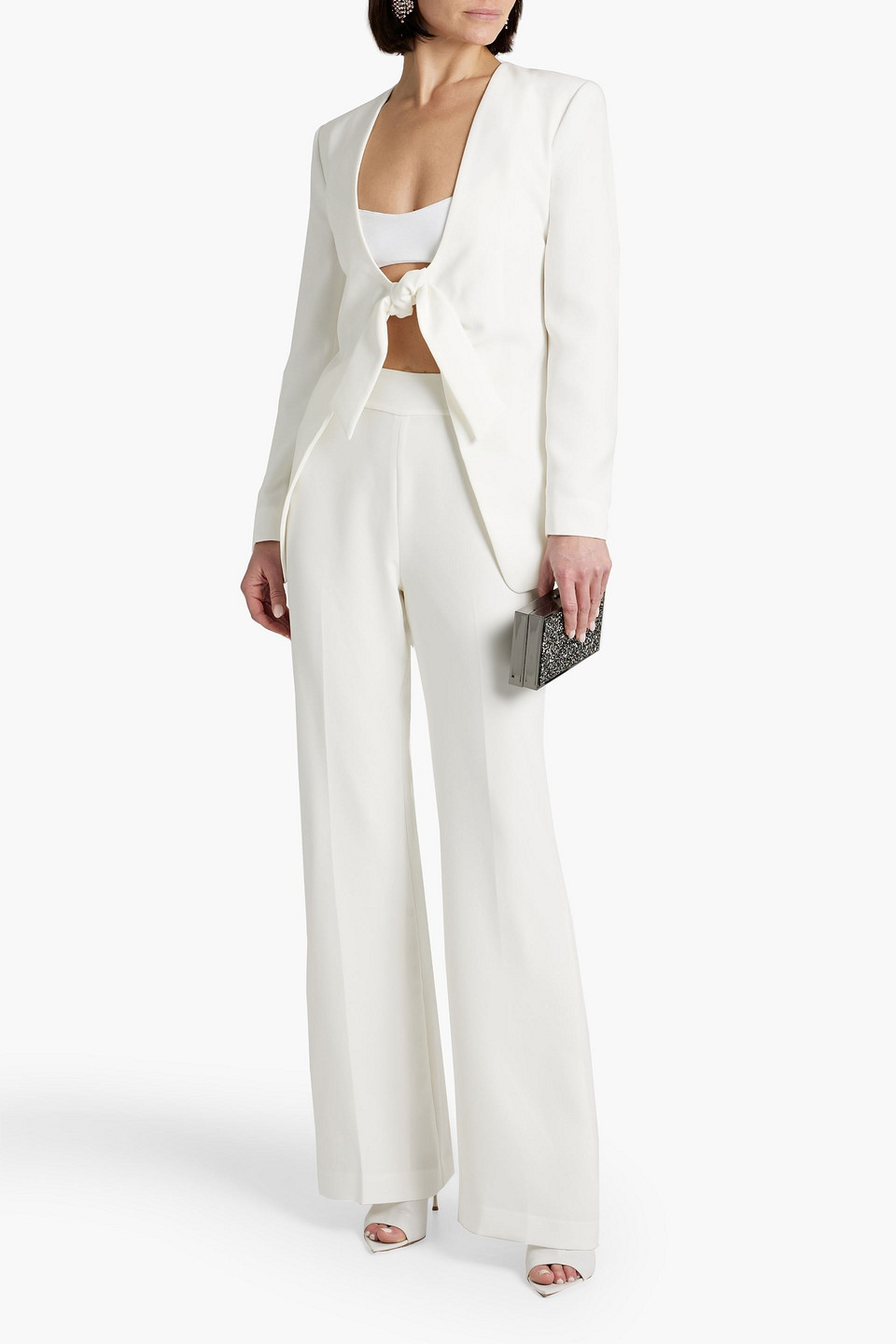 HALSTON JEMMA TIE-FRONT CREPE BLAZER 3074457345635909633