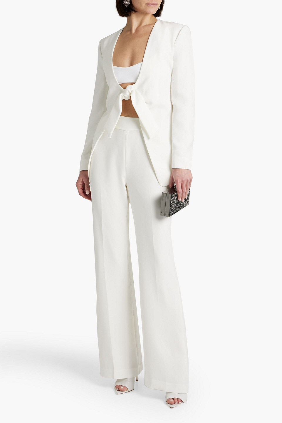 Shop Halston Jemma Tie-front Crepe Blazer In White