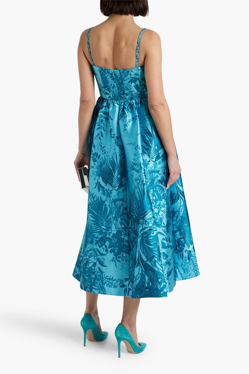 ML MONIQUE LHUILLIER Pleated printed faille midi dress