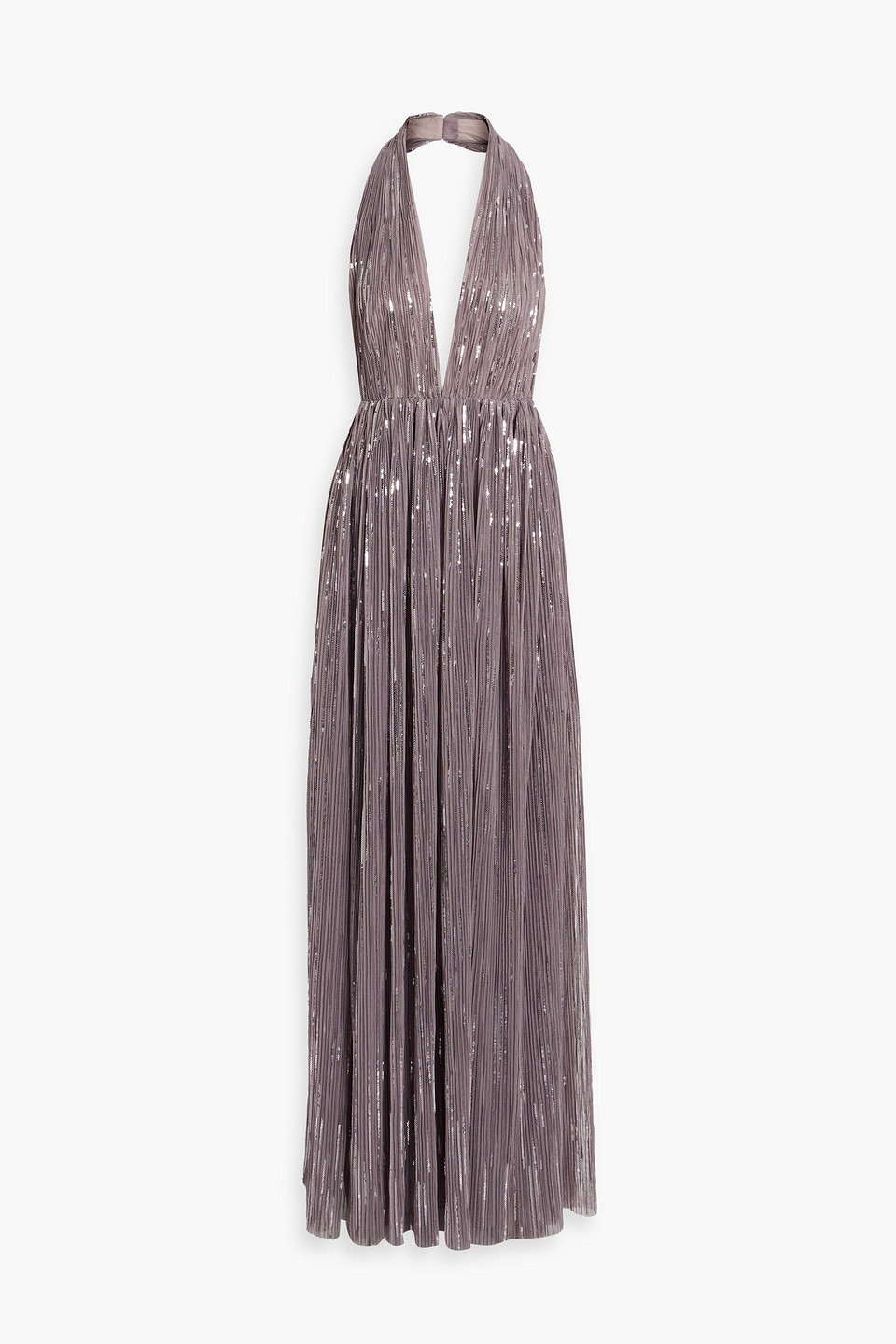 Halston Valery sequined plissé-tulle halterneck gown