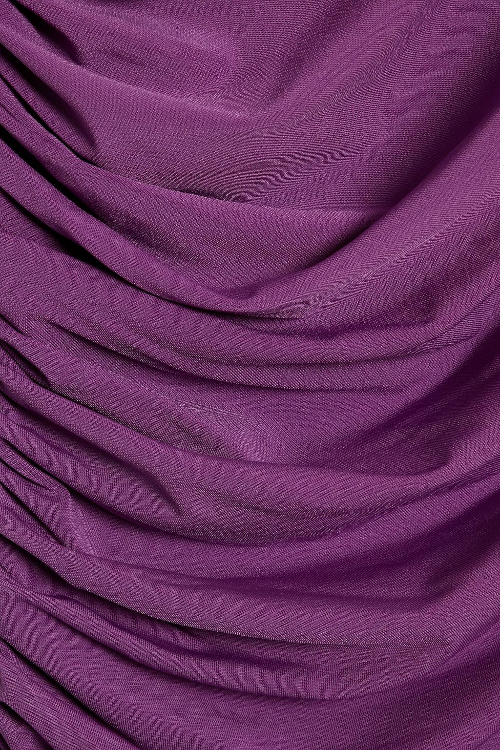 HALSTON Kamilah one-sleeve ruched jersey gown