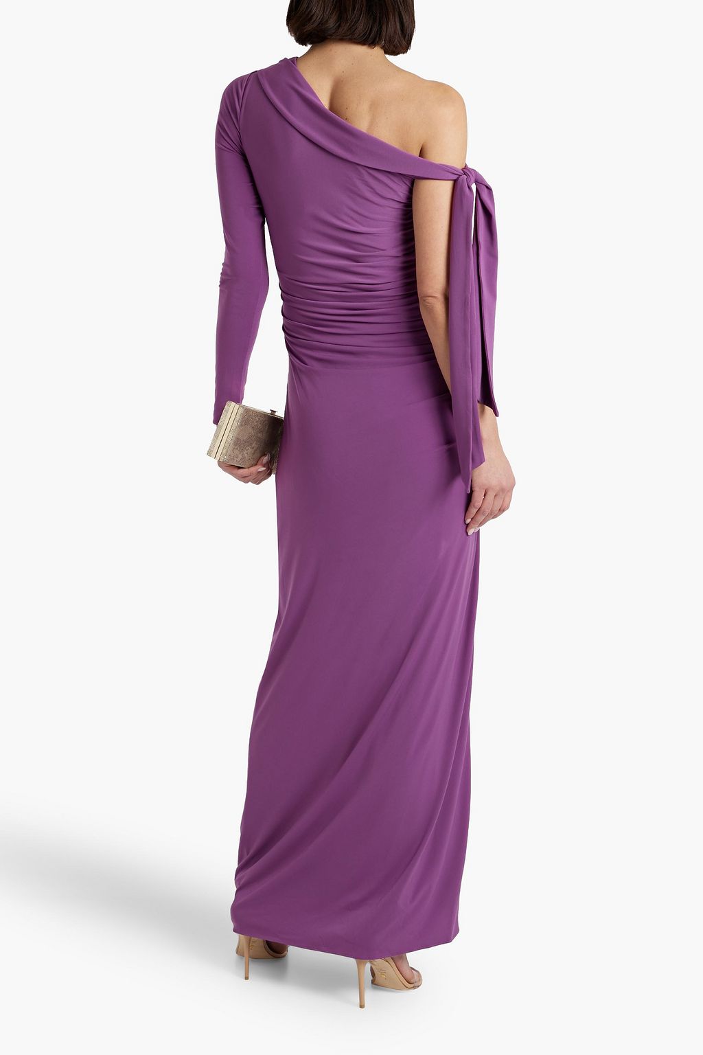 HALSTON Kamilah one-sleeve ruched jersey gown