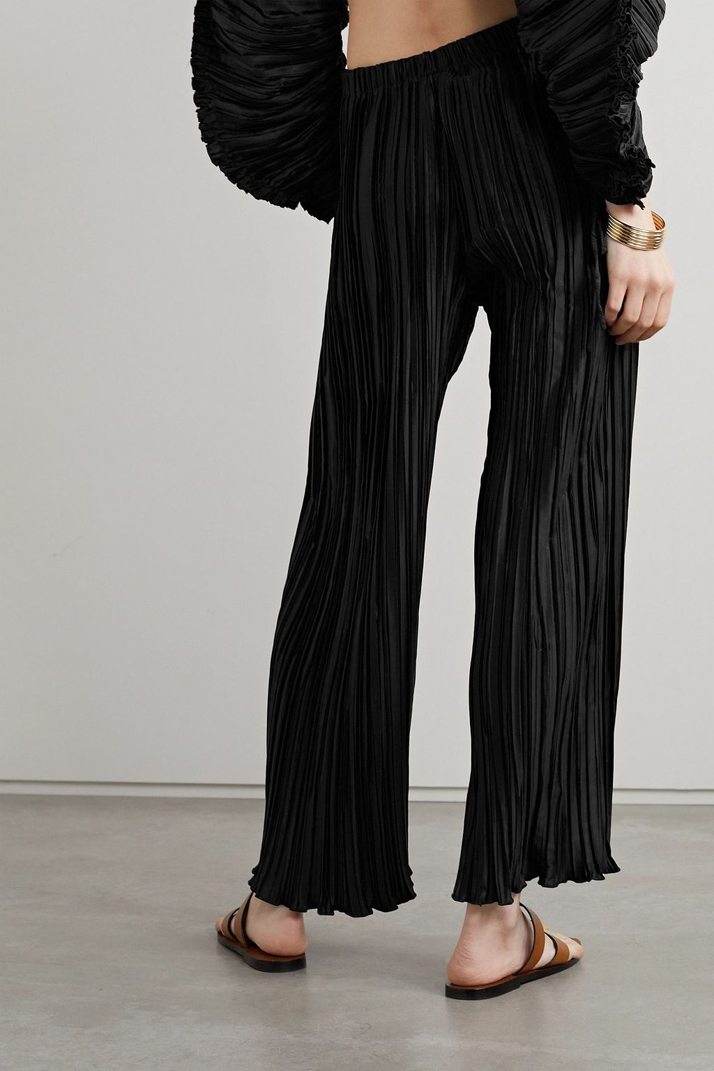 CULT GAIA Stacie cropped plissé-satin wide-leg pants