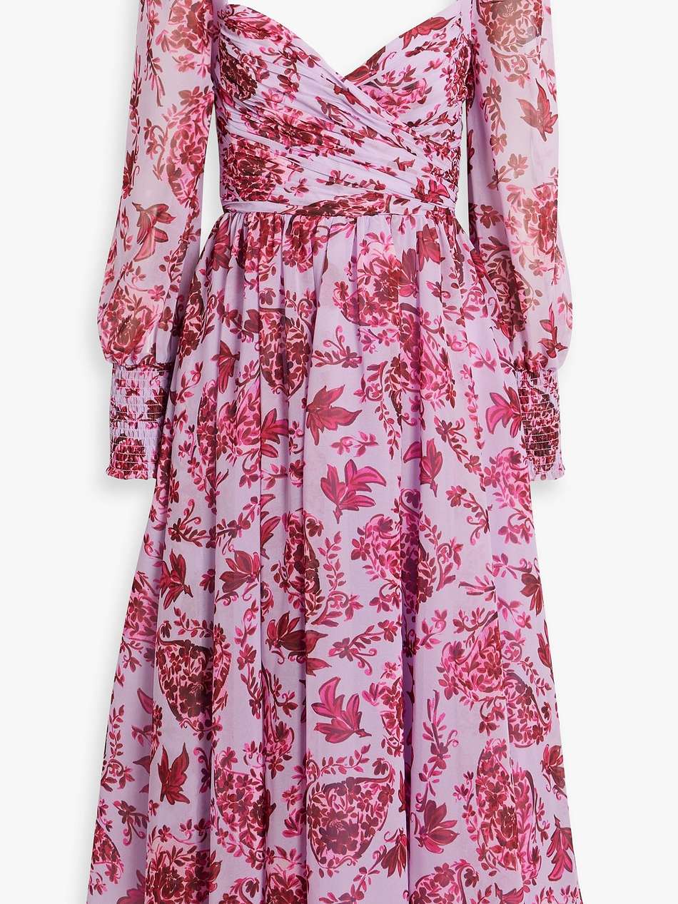 cutout floral-print chiffon midi dress
