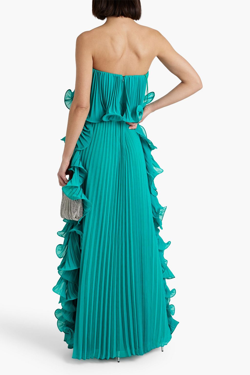 BADGLEY MISCHKA Strapless ruffled pleated maxi dress Sale