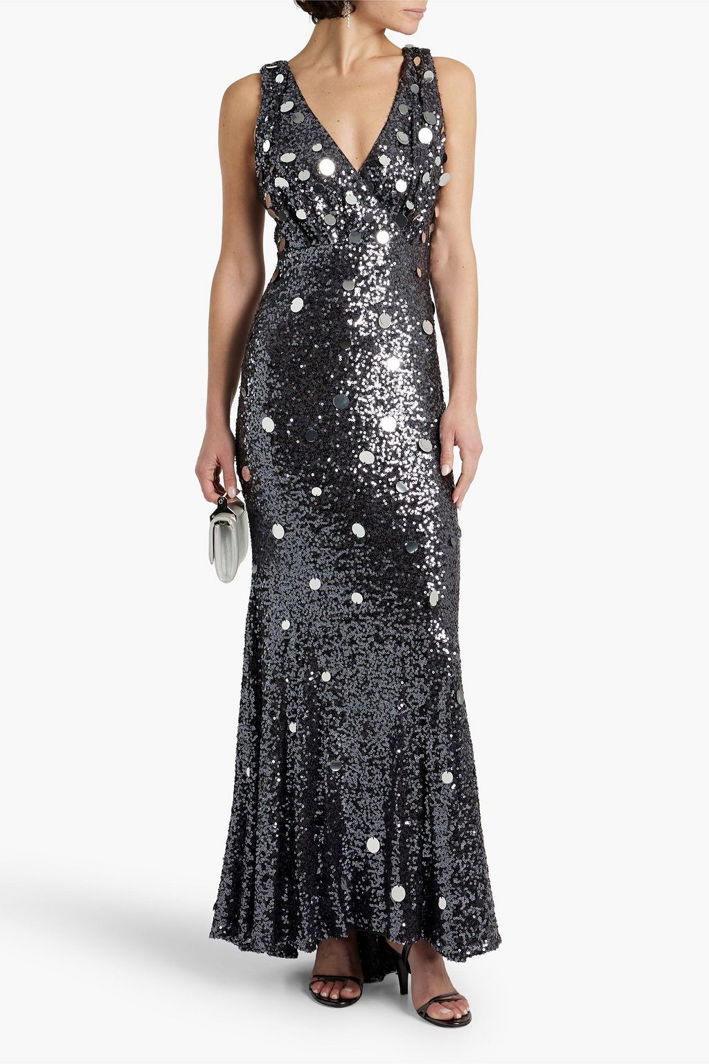 BADGLEY MISCHKA فستان سهرة من التول مزين بالترتر