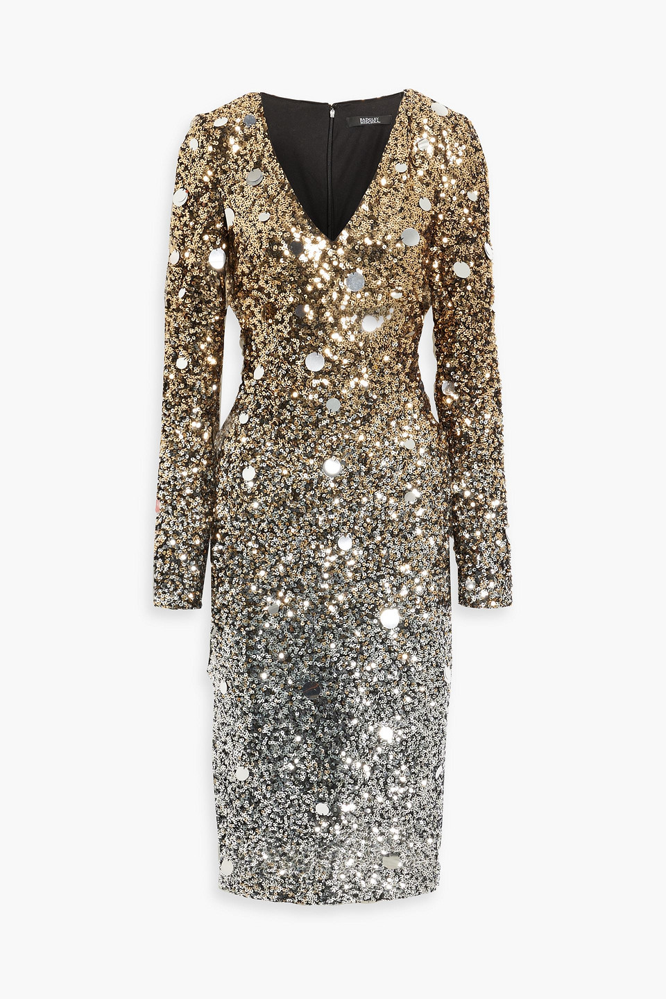 Badgley Mischka Dégradé Sequined Tulle Midi Dress In Gold