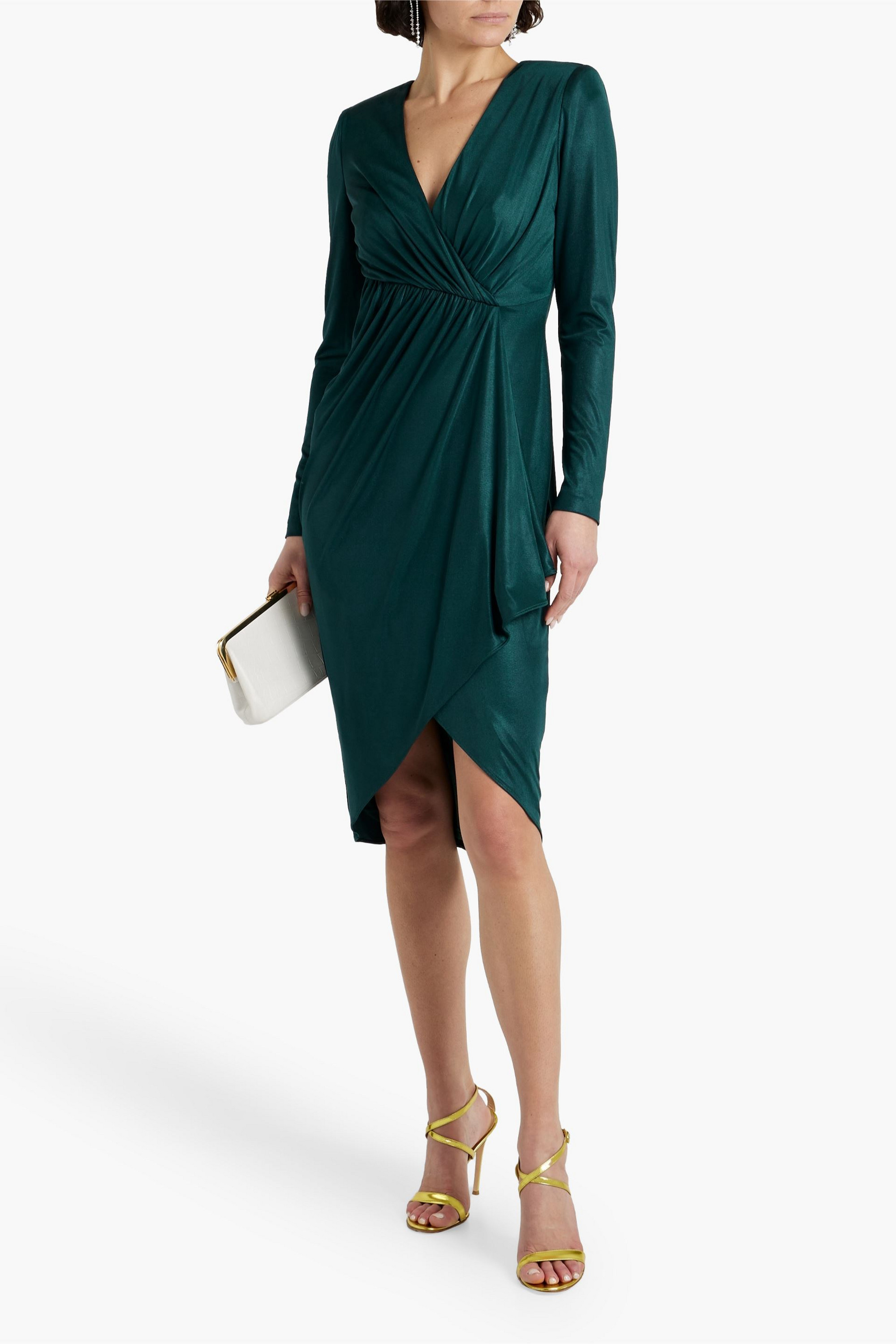 Badgley Mischka Wrap-effect draped satin-jersey dress