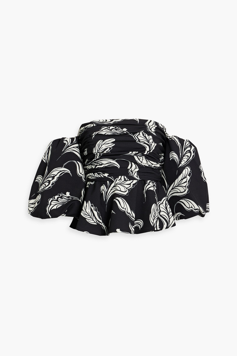 AMUR Off-the-shoulder printed crepe peplum top