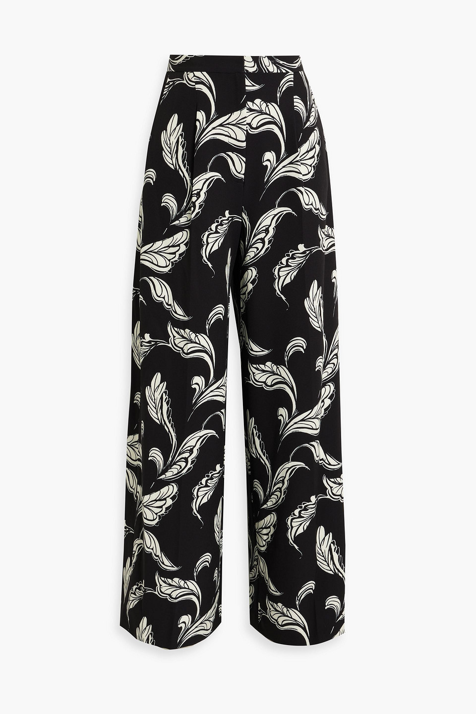 Pleated printed crepe wide-leg pants