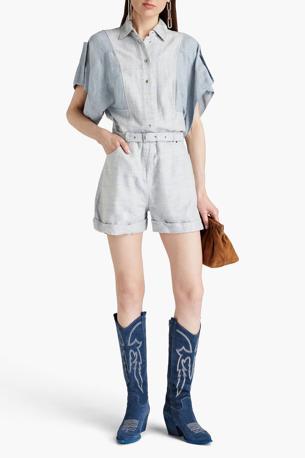 IRO Landemon belted slub cotton-blend twill playsuit | THE OUTNET