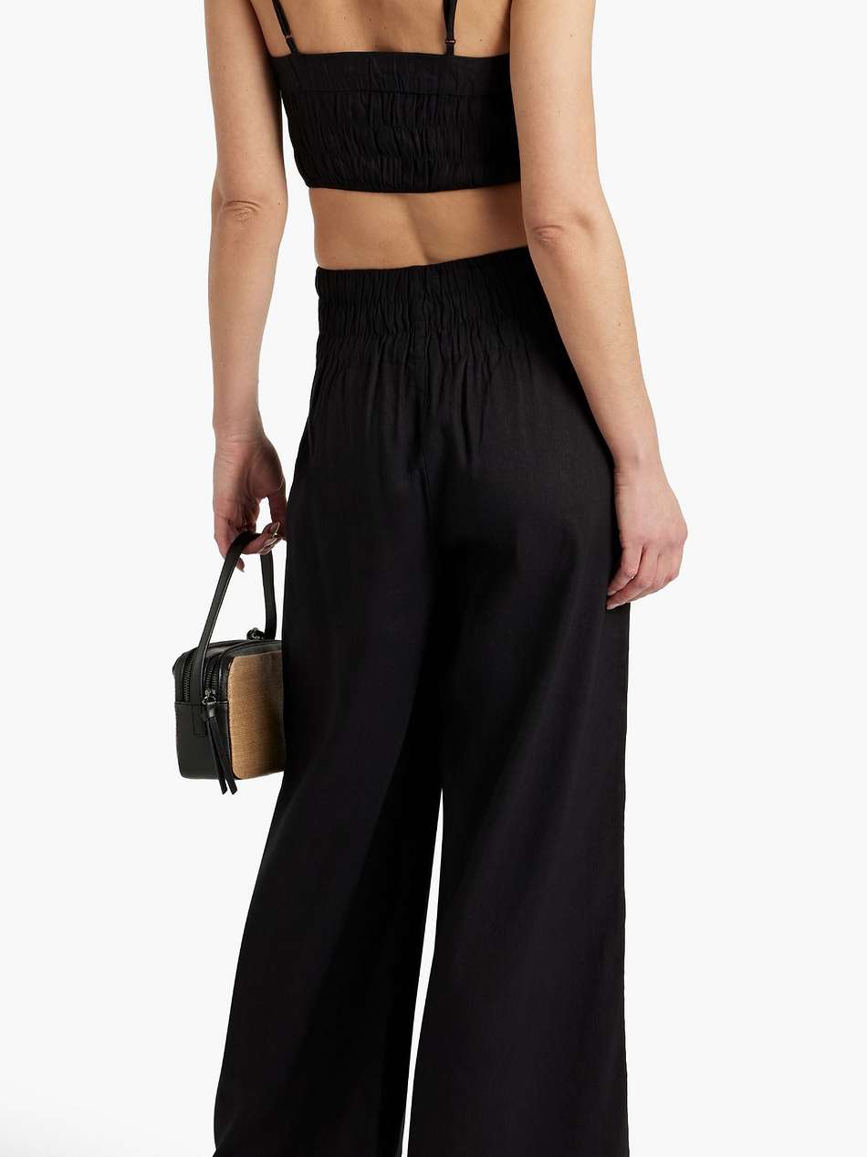 air cropped shirred linen-blend tank