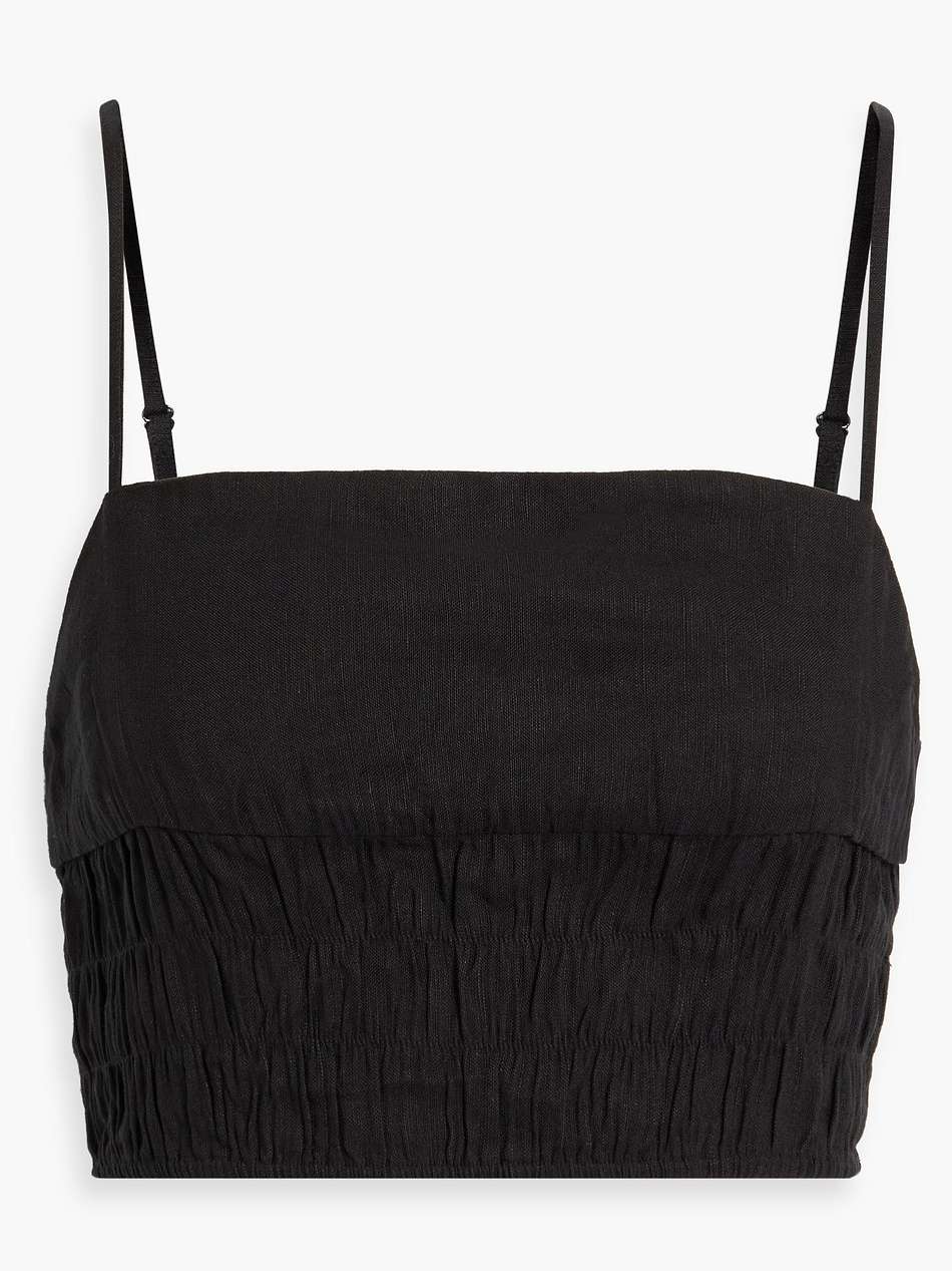 air cropped shirred linen-blend tank